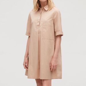 COS Cotton Poplin Short Sleeve Tan Shirt Dress